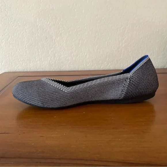 Rothys The Flat Flax Black & White Gray Birdseye Round Toe Ballet Shoes Sz 9.5 - Picture 7 of 14